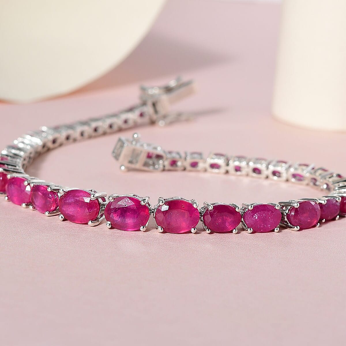 Niassa Ruby (FF) Tennis Bracelet in Platinum Over Sterling Silver (8.00 In) 22.20 ctw image number 1