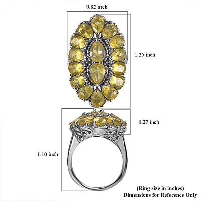 Tanzanian Canary Opal and Natural White Zircon Elongated Ring in Platinum Over Sterling Silver (Size 10.0) 7.40 Grams 5.35 ctw
