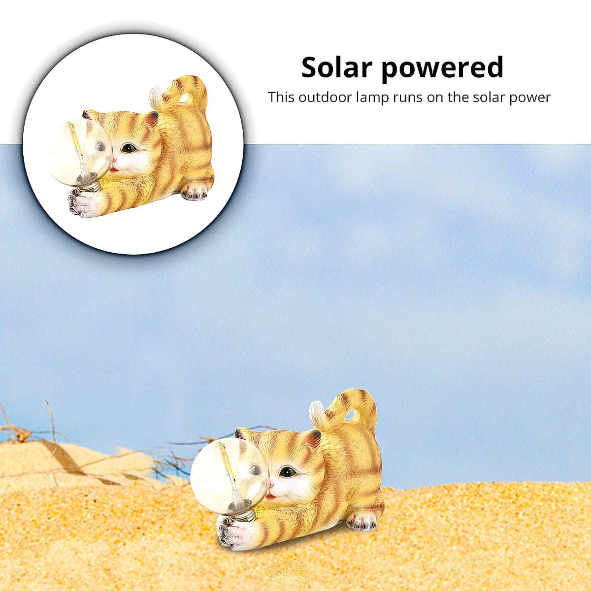 Polyresin Cat with Solar Lamp Bulb image number 4