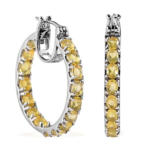 Tanzanian Canary Opal Inside Out Hoop Earrings in Platinum Over Sterling Silver 3.85 ctw