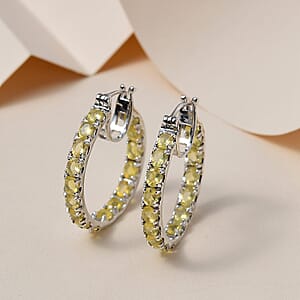 Tanzanian Canary Opal Inside Out Hoop Earrings in Platinum Over Sterling Silver 3.85 ctw