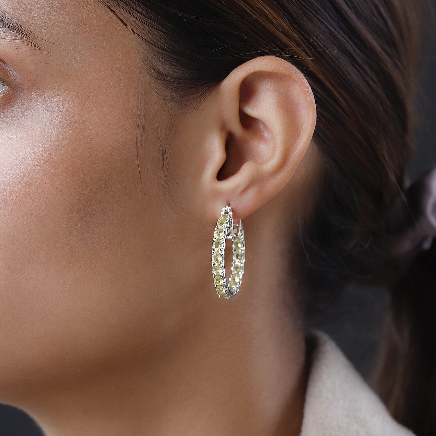 Tanzanian Canary Opal Inside Out Hoop Earrings in Platinum Over Sterling Silver 3.85 ctw