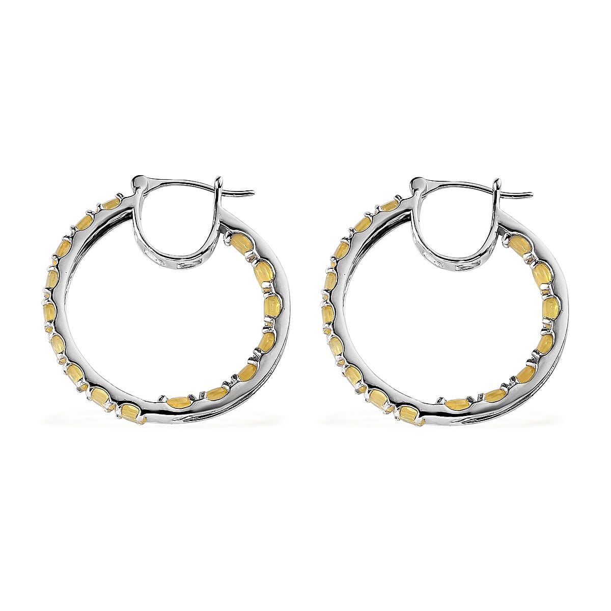 Tanzanian Canary Opal Inside Out Hoop Earrings in Platinum Over Sterling Silver 3.85 ctw