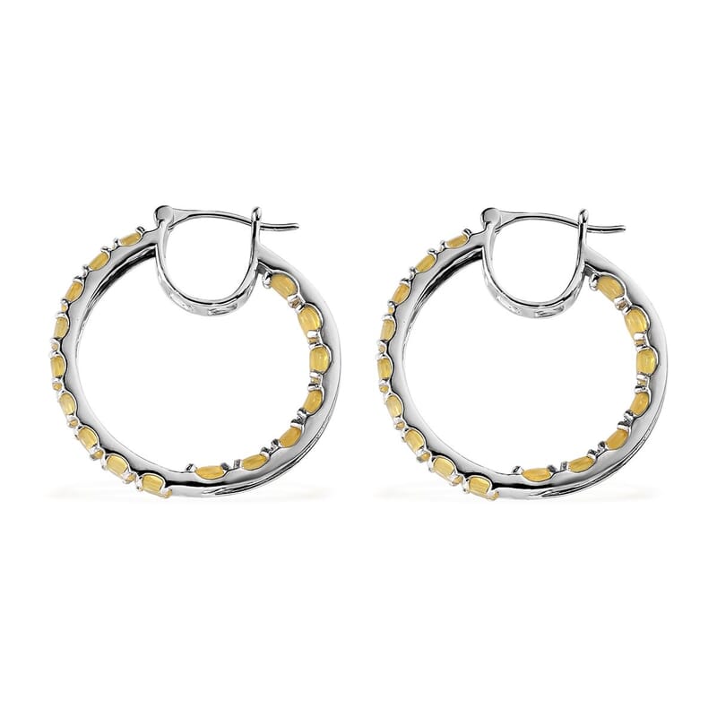 Tanzanian Canary Opal Inside Out Hoop Earrings in Platinum Over Sterling Silver 3.85 ctw