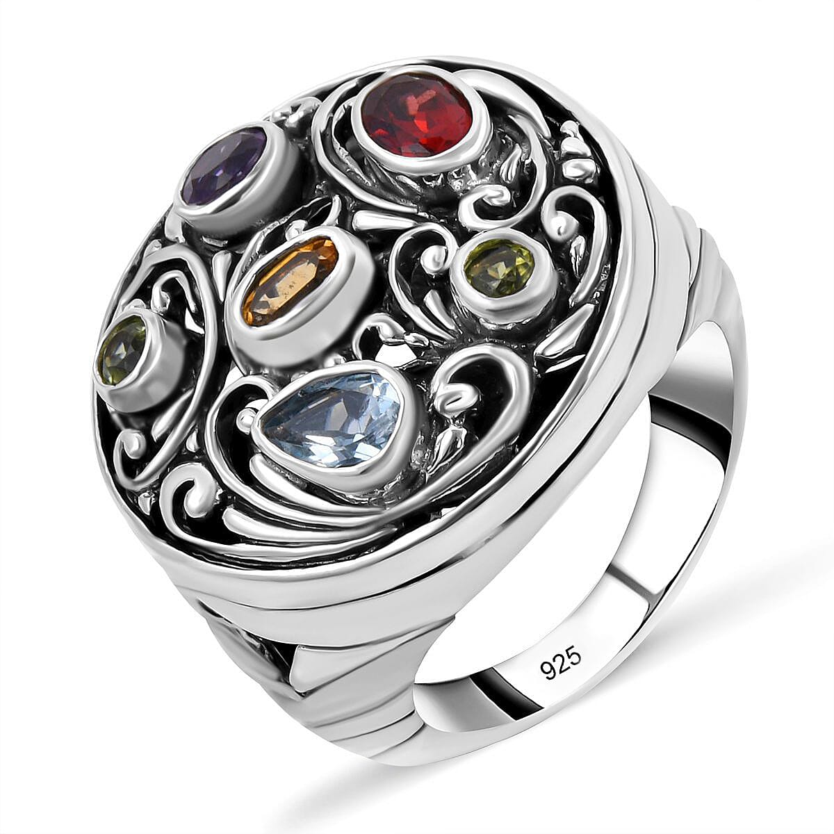Multi Gemstone 1.50 ctw Ring in Sterling Silver (Size 5.5)