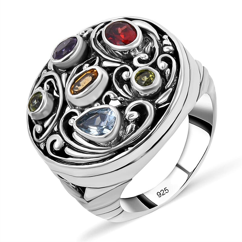 Multi Gemstone 1.50 ctw Ring in Sterling Silver (Size 5.5)