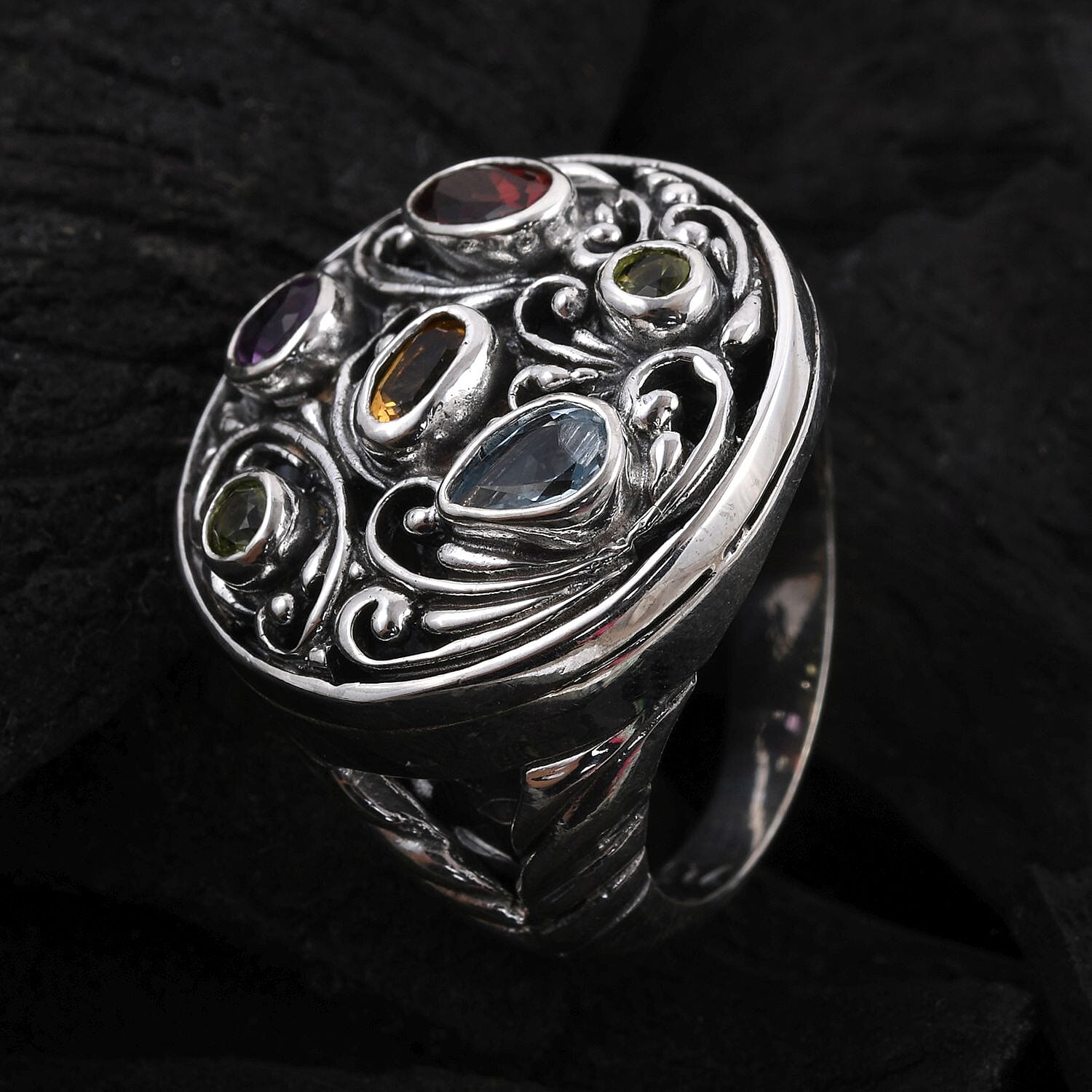 Multi Gemstone 1.50 ctw Ring in Sterling Silver (Size 5.5)