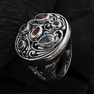 Multi Gemstone 1.50 ctw Ring in Sterling Silver (Size 5.5)