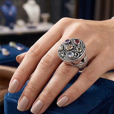 Multi Gemstone 1.50 ctw Ring in Sterling Silver (Size 5.5)
