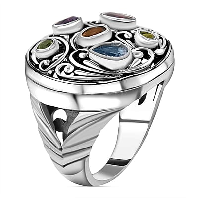 Multi Gemstone 1.50 ctw Ring in Sterling Silver (Size 5.5)