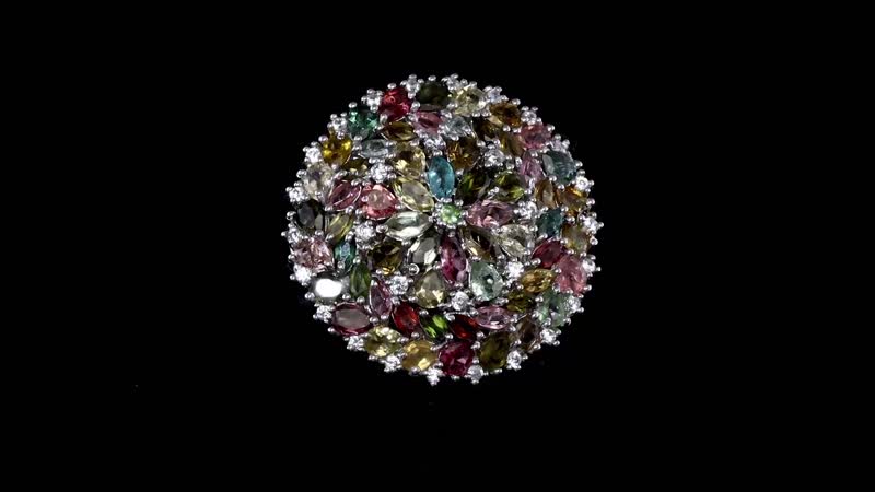 Multi-Tourmaline, Natural White Zircon Floral Ring in Platinum Over Sterling Silver (Size 10.0) (9.50 g) 7.90 ctw
