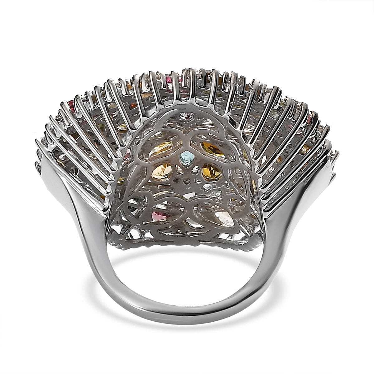 Multi-Tourmaline and White Zircon Floral Ring in Platinum Over Sterling Silver (Size 6.0) 7.90 ctw image number 4