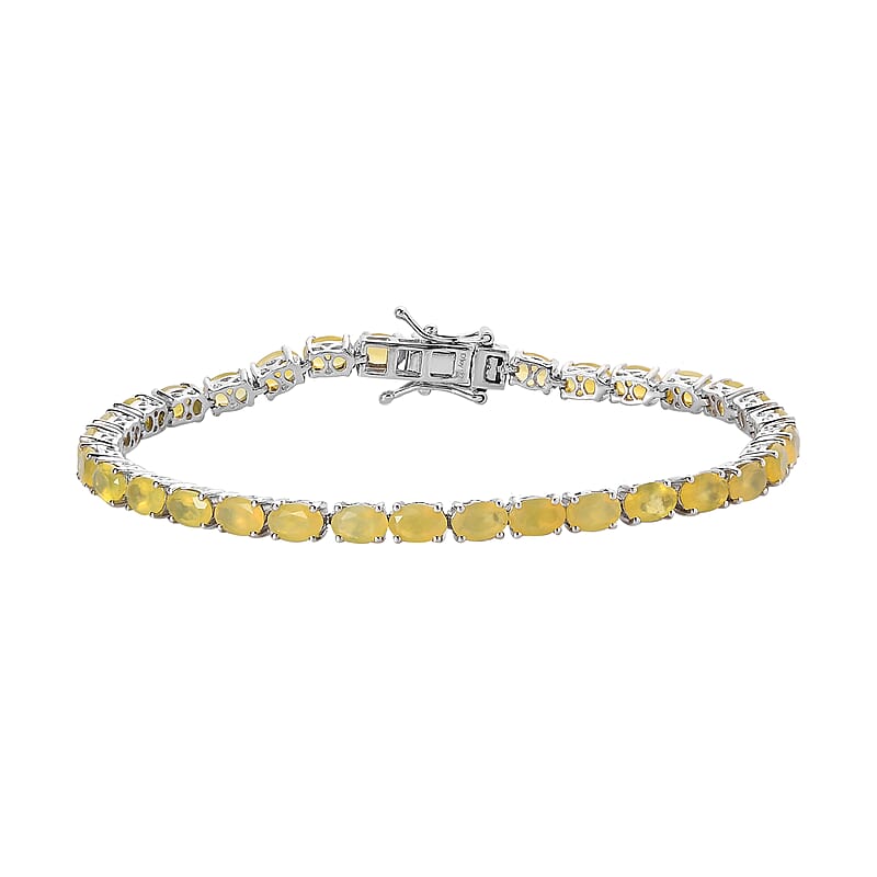 Tanzanian Canary Opal Tennis Bracelet in Platinum Over Sterling Silver (8.00 In) 10.15 ctw