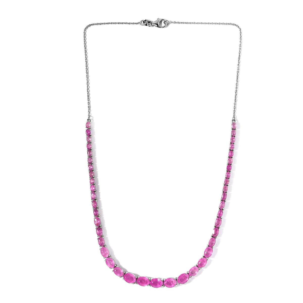 Ilakaka Hot Pink Sapphire Tennis Necklace 18 Inches in Platinum Over Sterling Silver 14 Grams 27.35 ctw image number 0