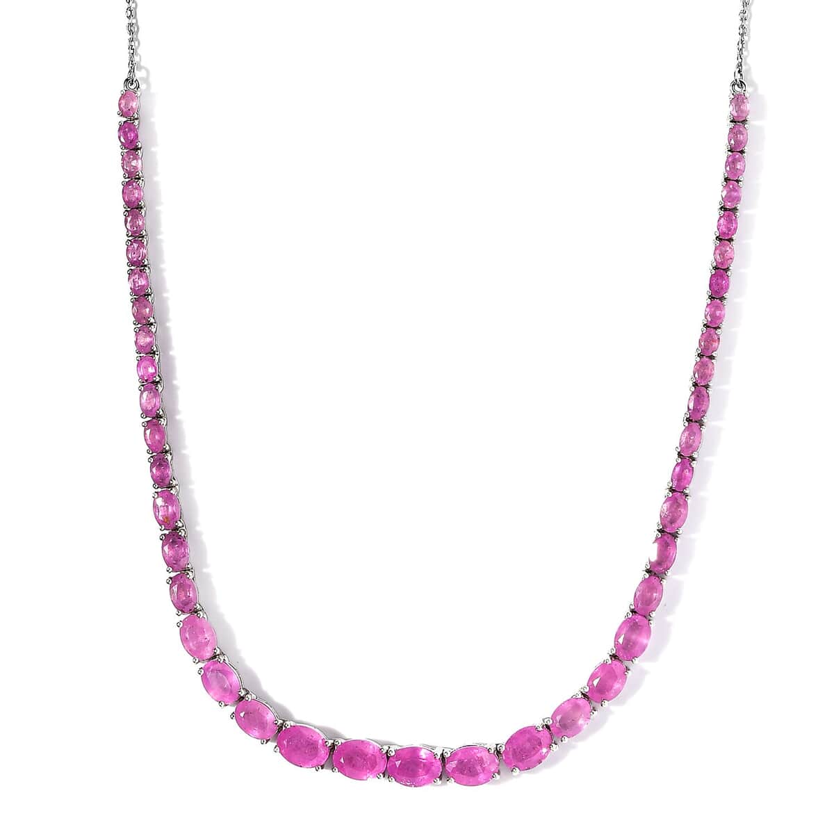 Ilakaka Hot Pink Sapphire Tennis Necklace 18 Inches in Platinum Over Sterling Silver 14 Grams 27.35 ctw image number 3