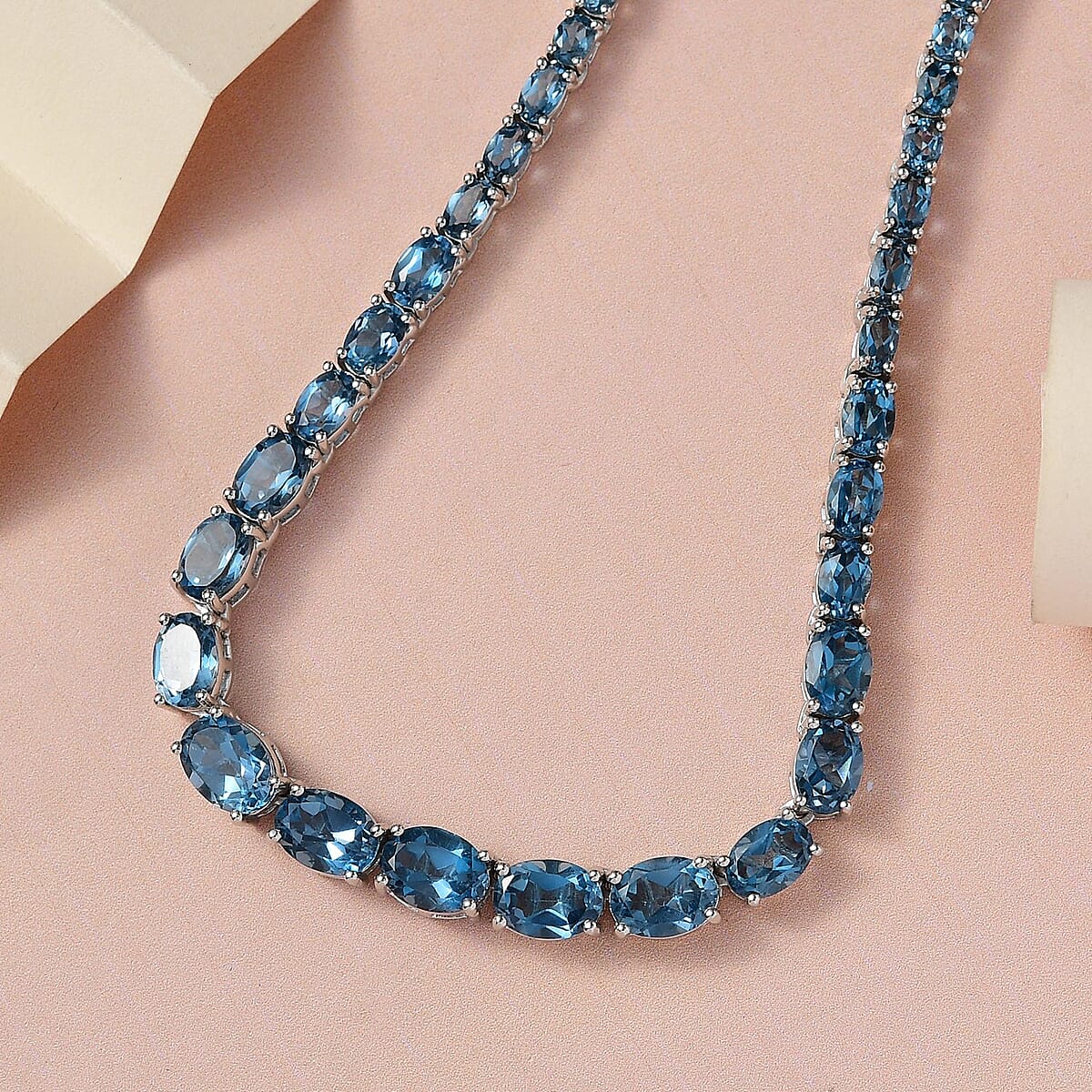 London Blue Topaz Tennis Necklace 18 Inches in Platinum Over Sterling Silver 22.10 ctw image number 1