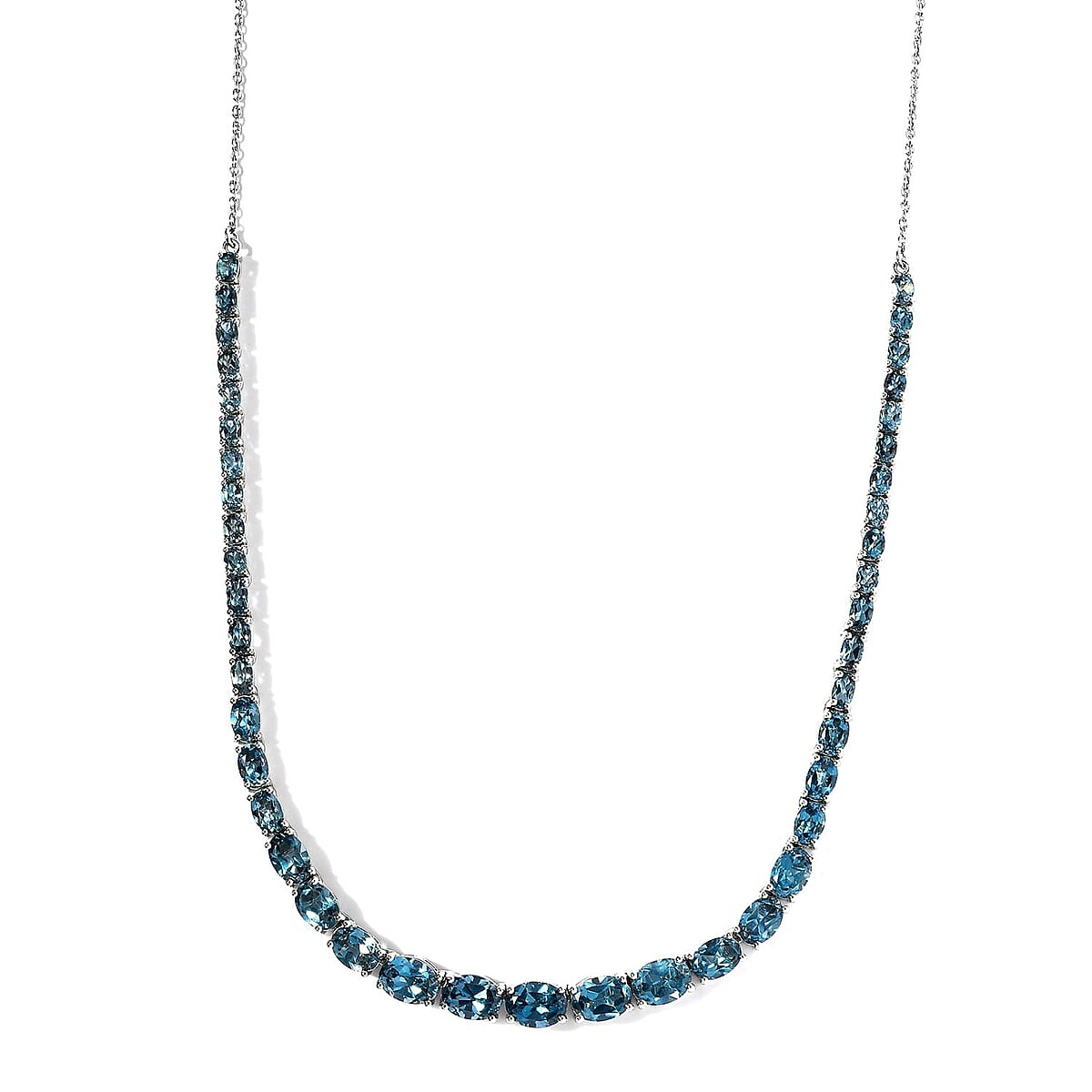 London Blue Topaz Tennis Necklace 18 Inches in Platinum Over Sterling Silver 22.10 ctw image number 3