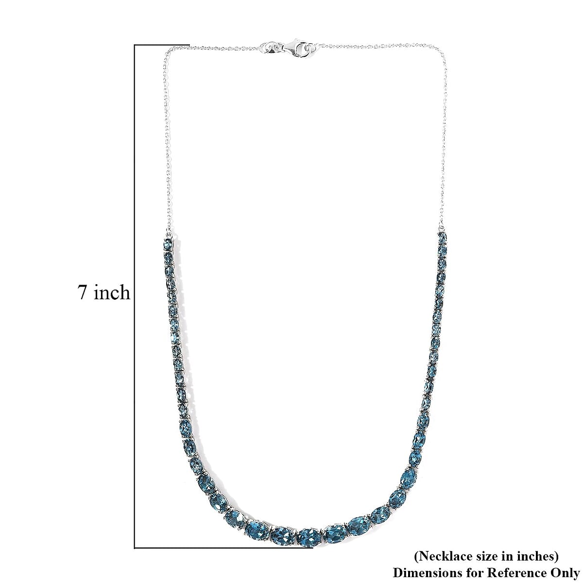 London Blue Topaz Tennis Necklace 18 Inches in Platinum Over Sterling Silver 22.10 ctw image number 5