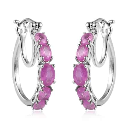Ilakaka Hot Pink Sapphire (FF) Hoop Earrings in Platinum Over Sterling Silver 3.90 ctw image number 0