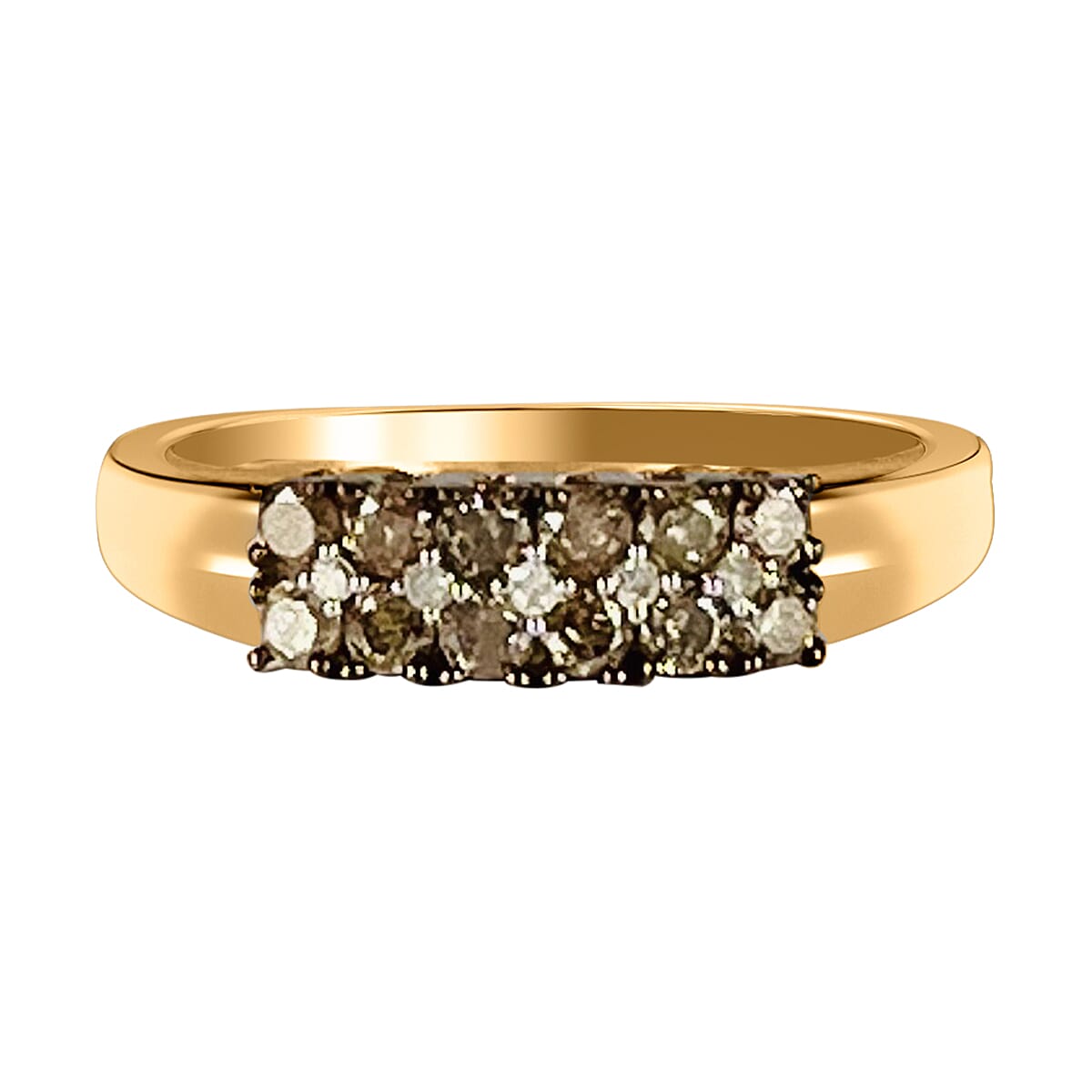 Natural Champagne Diamond and White Diamond 0.50 ctw Ring in 18K Vermeil Rose Gold Over Sterling Silver (Size 10.0)