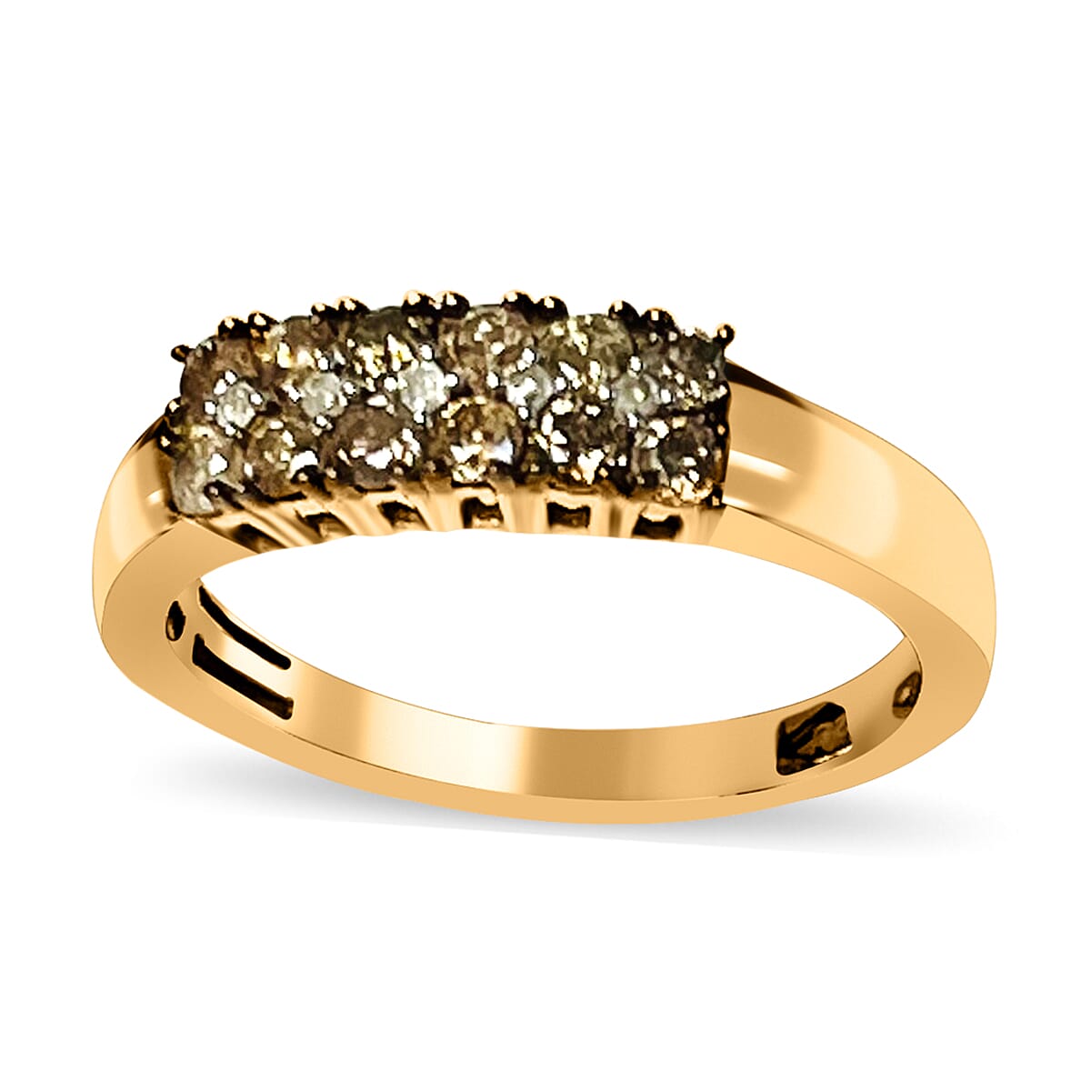 Natural Champagne Diamond and White Diamond 0.50 ctw Ring in 18K Vermeil Rose Gold Over Sterling Silver (Size 10.0)