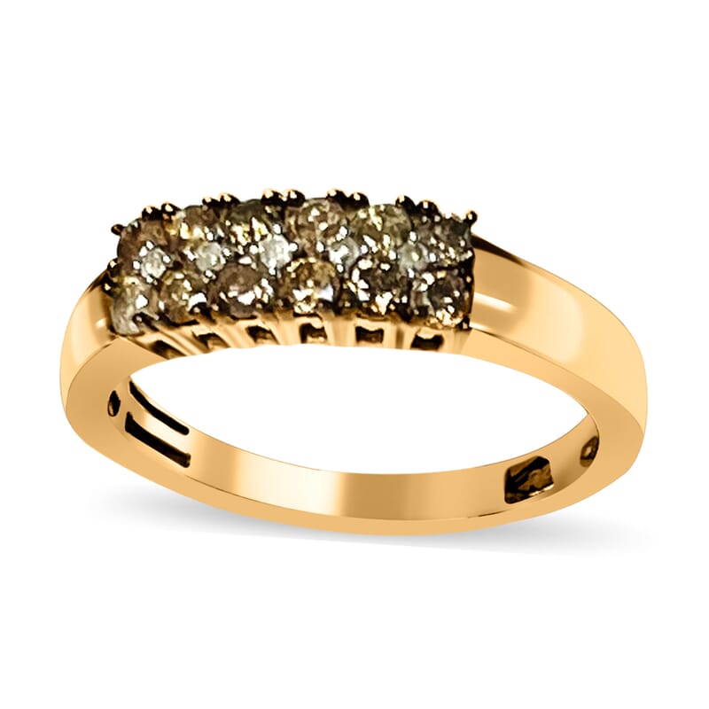 Natural Champagne Diamond and White Diamond 0.50 ctw Ring in 18K Vermeil Rose Gold Over Sterling Silver (Size 10.0)