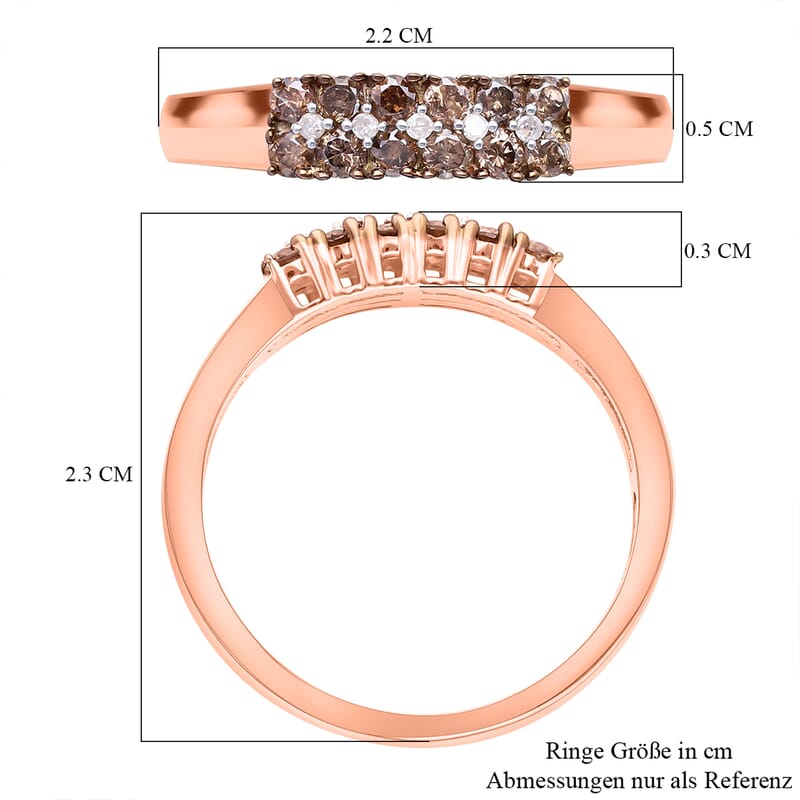 Natural Champagne Diamond and White Diamond 0.50 ctw Ring in 18K Vermeil Rose Gold Over Sterling Silver (Size 10.0)