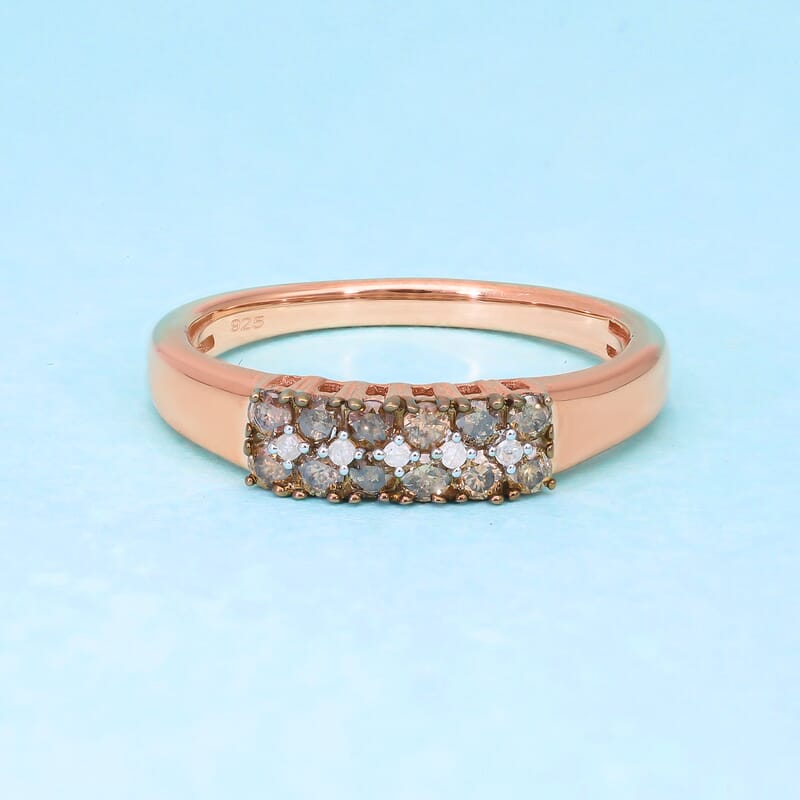 Natural Champagne Diamond and White Diamond 0.50 ctw Ring in 18K Vermeil Rose Gold Over Sterling Silver (Size 10.0)