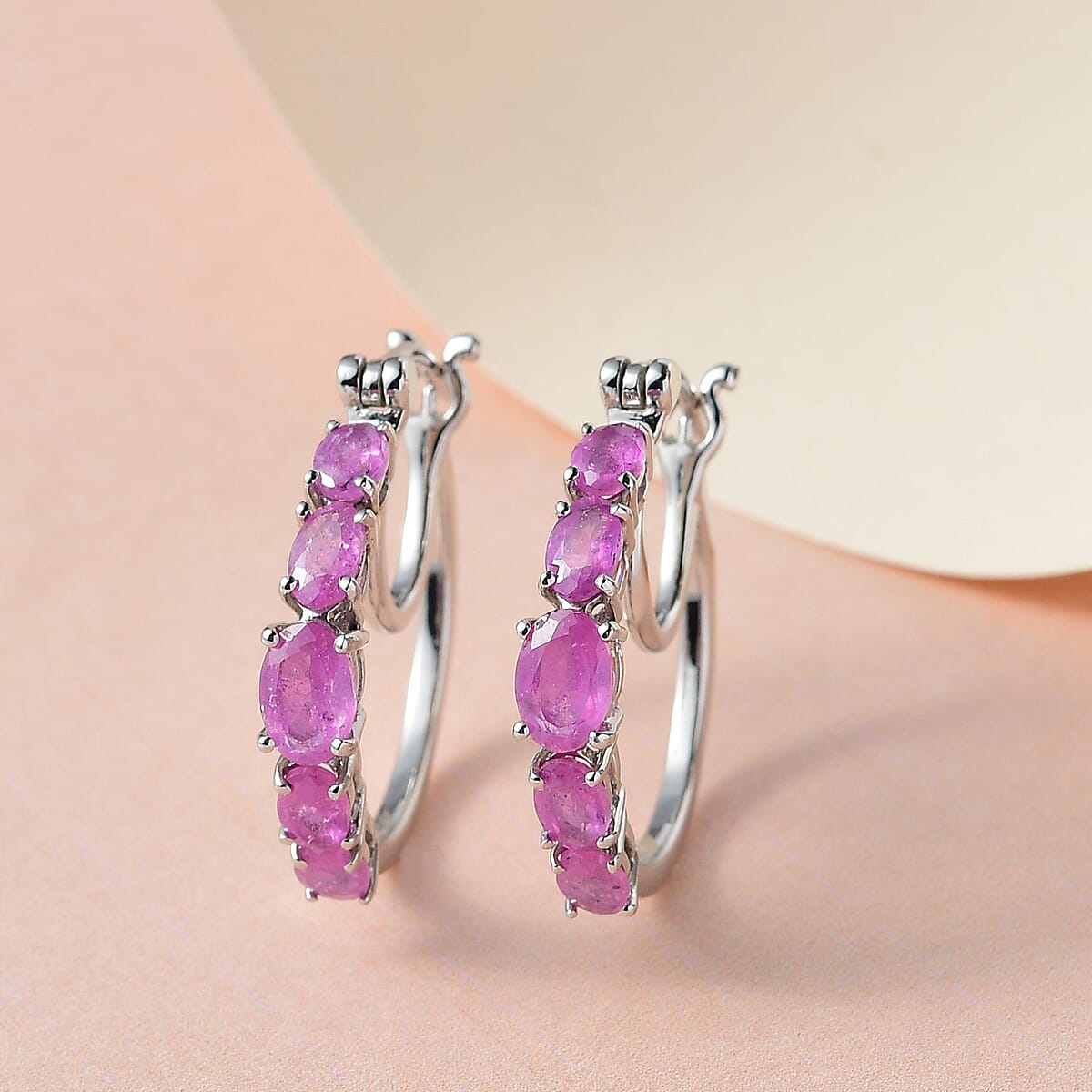 Niassa Ruby (FF) Hoop Earrings in Platinum Over Sterling Silver 3.75 ctw image number 1