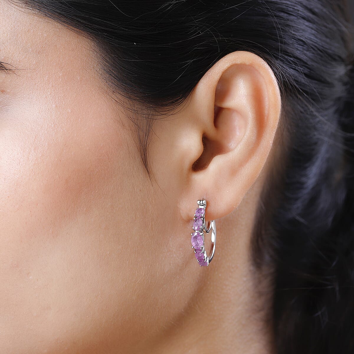 Niassa Ruby (FF) Hoop Earrings in Platinum Over Sterling Silver 3.75 ctw image number 2