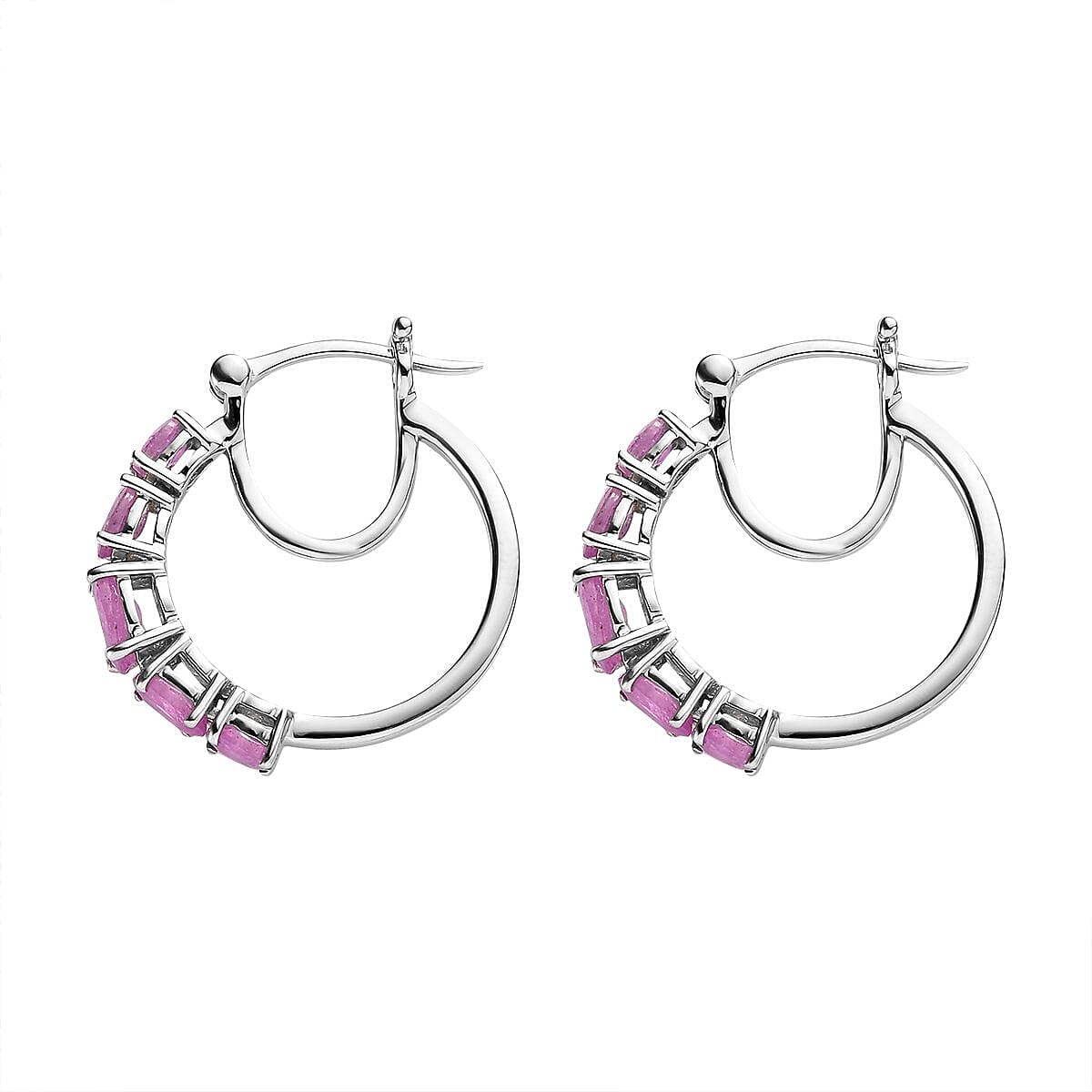 Niassa Ruby (FF) Hoop Earrings in Platinum Over Sterling Silver 3.75 ctw image number 3