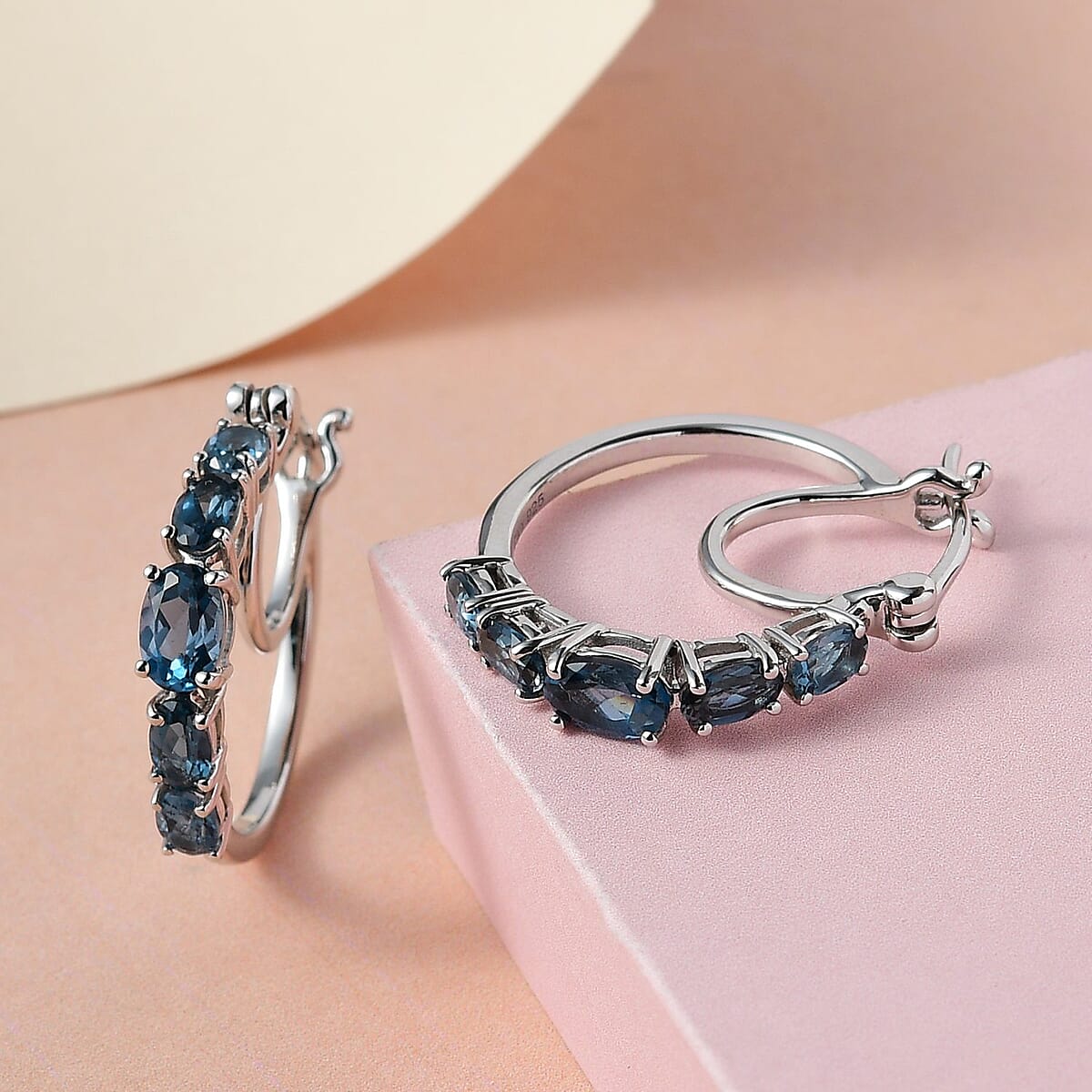 London Blue Topaz Hoop Earrings in Platinum Over Sterling Silver 2.75 ctw image number 1