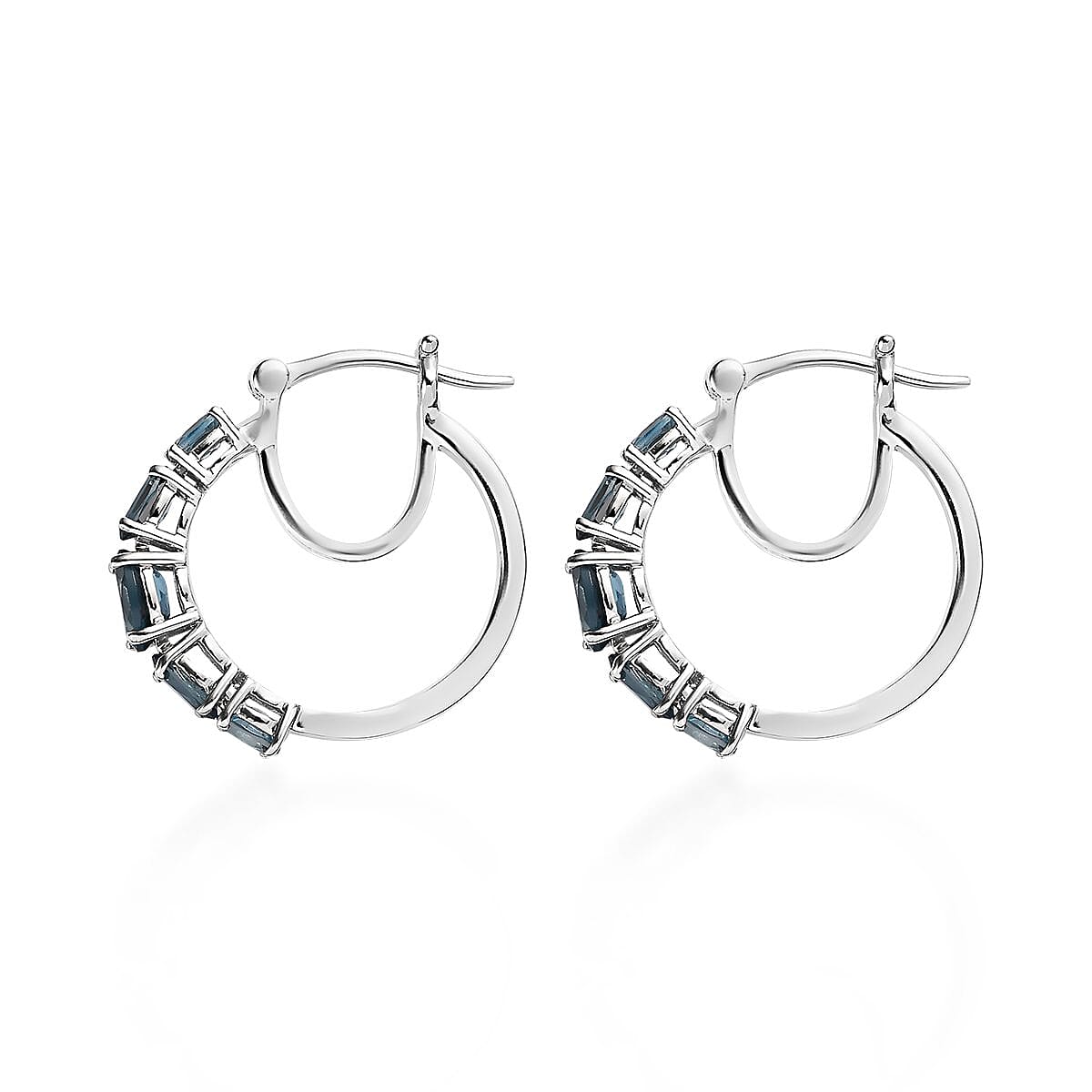 London Blue Topaz Hoop Earrings in Platinum Over Sterling Silver 2.75 ctw image number 3