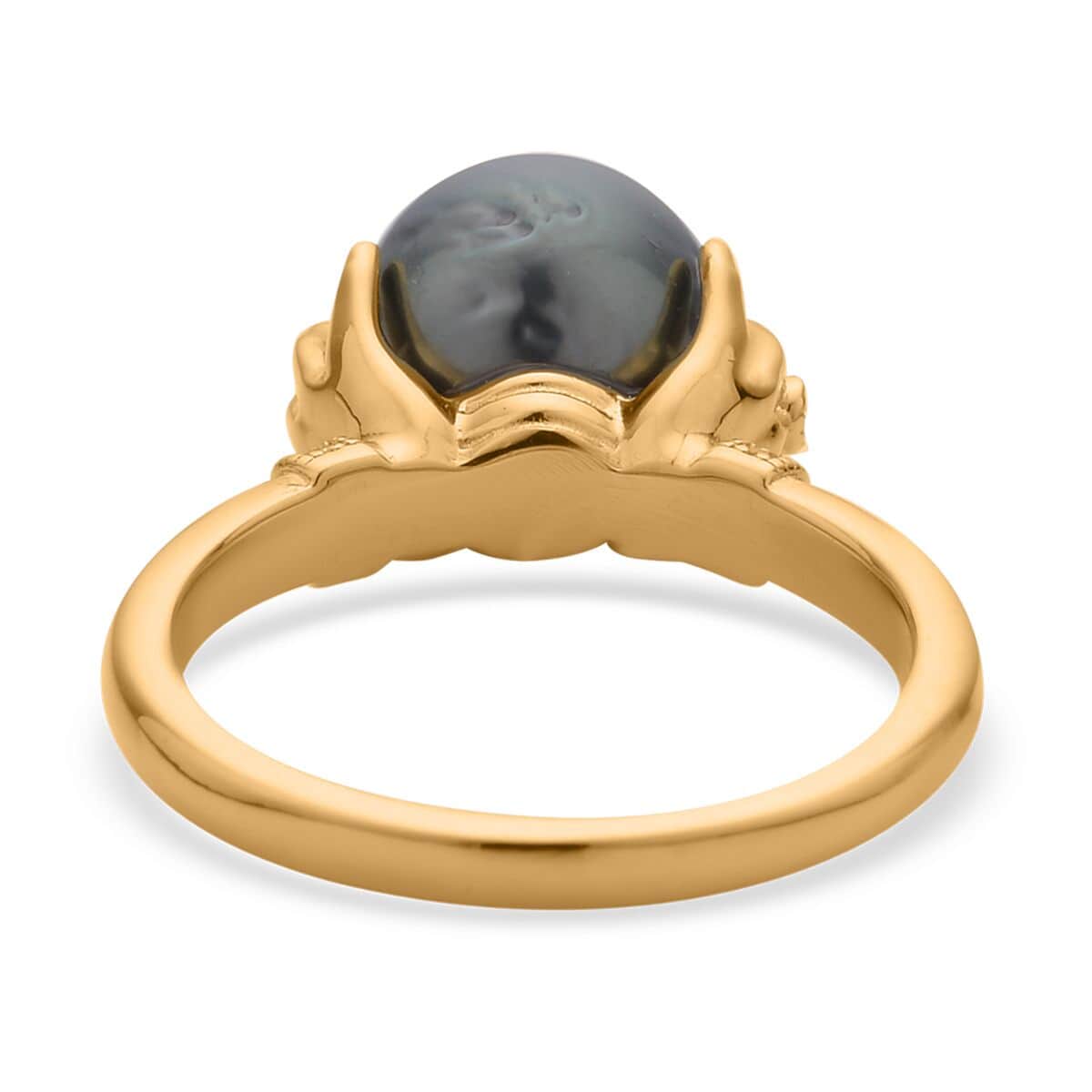 Tahitian Pearl, Natural Champagne and White Diamond Hand Wrapping Ring in Vermeil Yellow Gold Over Sterling Silver (Size 10.0) 0.06 ctw image number 4