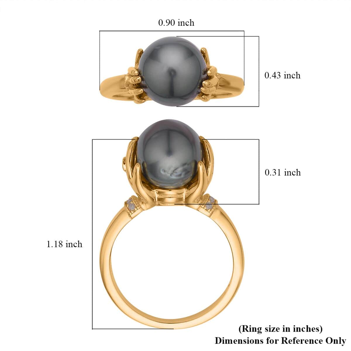 Tahitian Cultured Pearl, Natural Champagne and White Diamond Hand Wrapping Ring in Vermeil Yellow Gold Over Sterling Silver 0.06 ctw image number 5