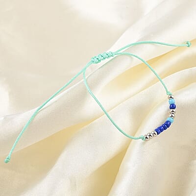 Blue Glass Beaded Bracelet in Cotton Cord (6.00 In)