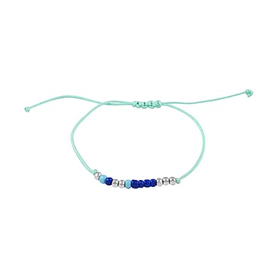 Blue Glass Beaded Bracelet in Cotton Cord (6.00 In)