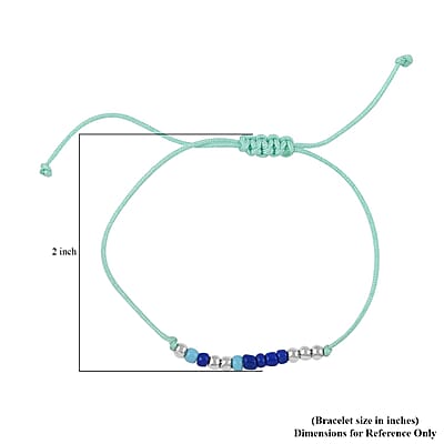 Blue Glass Beaded Bracelet in Cotton Cord (6.00 In)