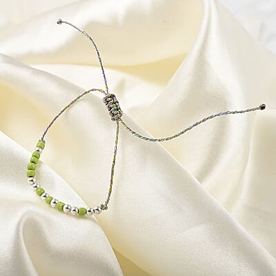 Green Glass Beaded Bracelet in Cotton Cord (6.00 In)