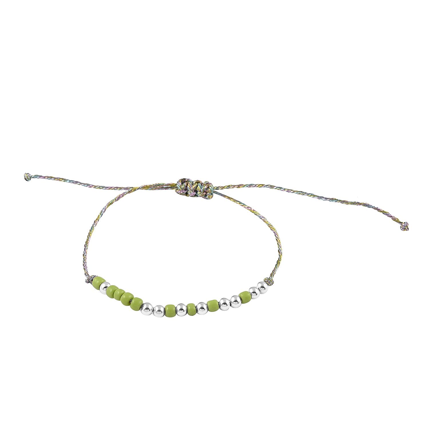 Green Glass Beaded Bracelet in Cotton Cord (6.00 In)