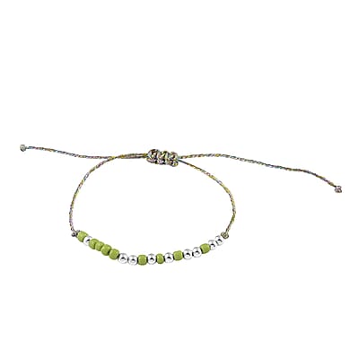 Green Glass Beaded Bracelet in Cotton Cord (6.00 In)