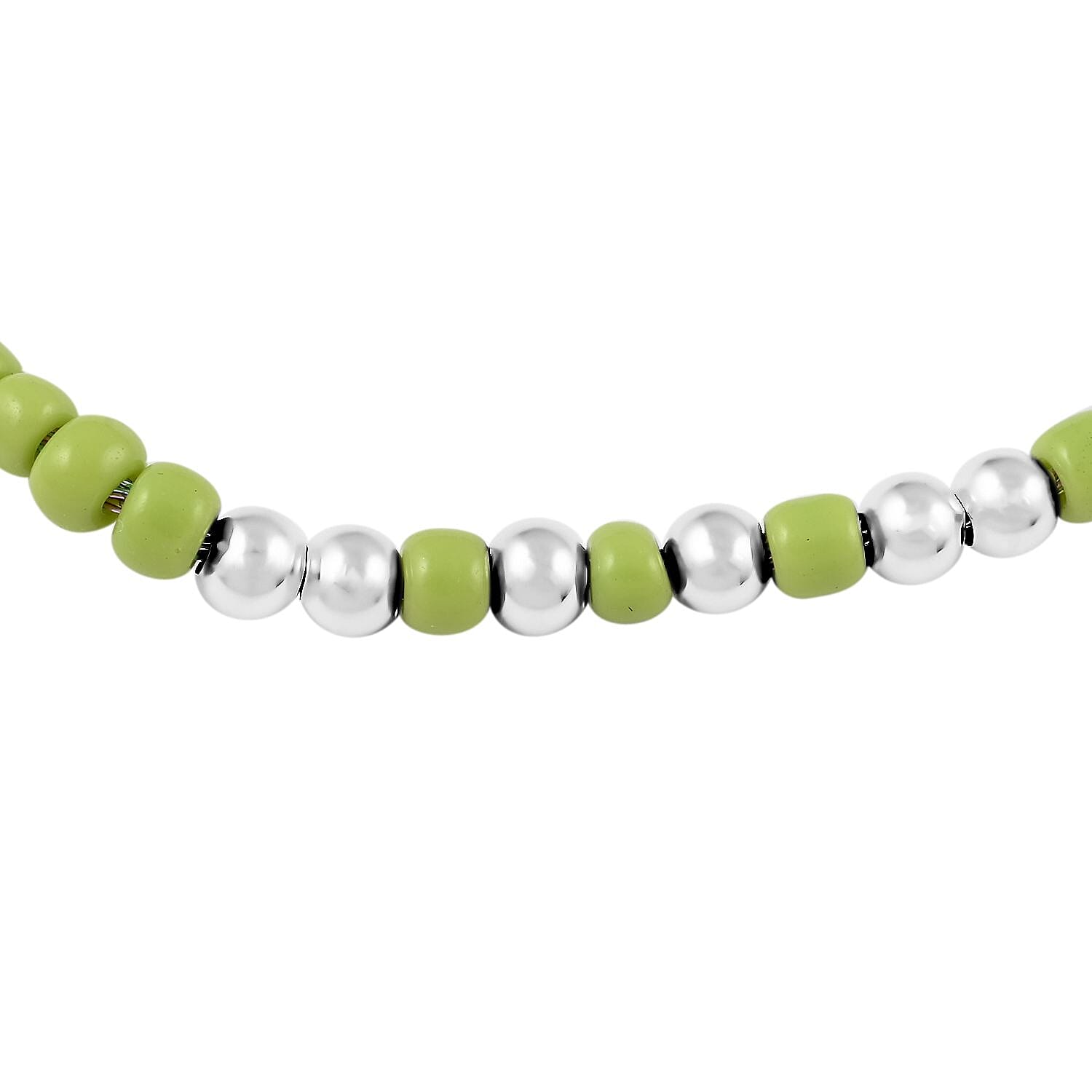 Green Glass Beaded Bracelet in Cotton Cord (6.00 In)