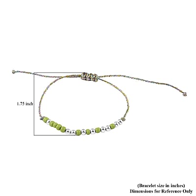 Green Glass Beaded Bracelet in Cotton Cord (6.00 In)