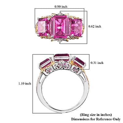 Radiant Orchid Quartz (Triplet) and White Zircon 3 Stone Ring in Vermeil Yellow Gold and Platinum Over Sterling Silver (Size 10.0) 6.90 ctw