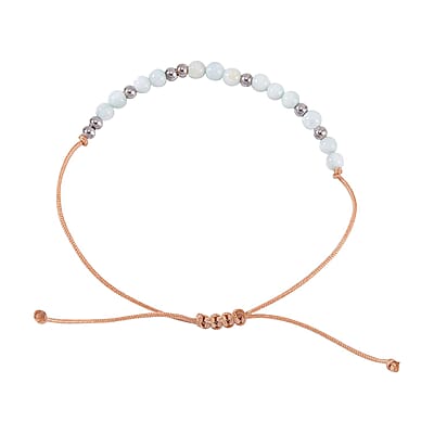 Green Shell Pearl 3-5mm Beaded Grateful Morse Code Bracelet in Sterling Silver and Cotton Cord (6.00 In)