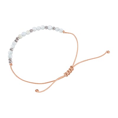 Green Shell Pearl 3-5mm Beaded Grateful Morse Code Bracelet in Sterling Silver and Cotton Cord (6.00 In)