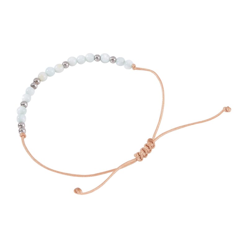 Green Shell Pearl 3-5mm Beaded Grateful Morse Code Bracelet in Sterling Silver and Cotton Cord (6.00 In)