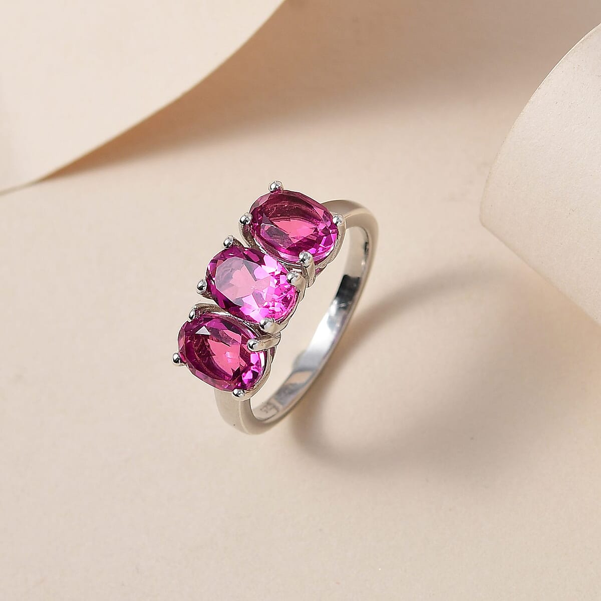 Radiant Orchid Quartz 3 Stone Ring in Platinum Over Sterling Silver (Size 10.0) 2.75 ctw image number 1