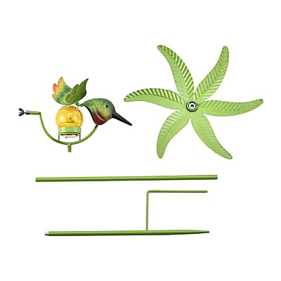 Green Solar Wind Spinner Stake - Hummingbird