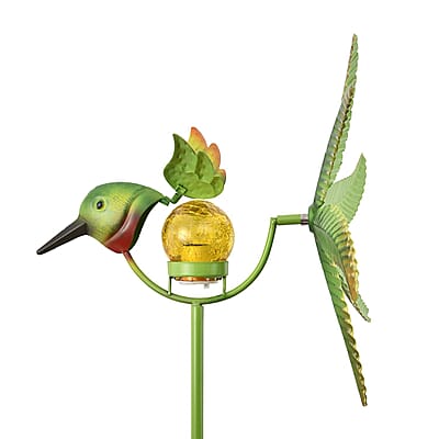 Green Solar Wind Spinner Stake - Hummingbird
